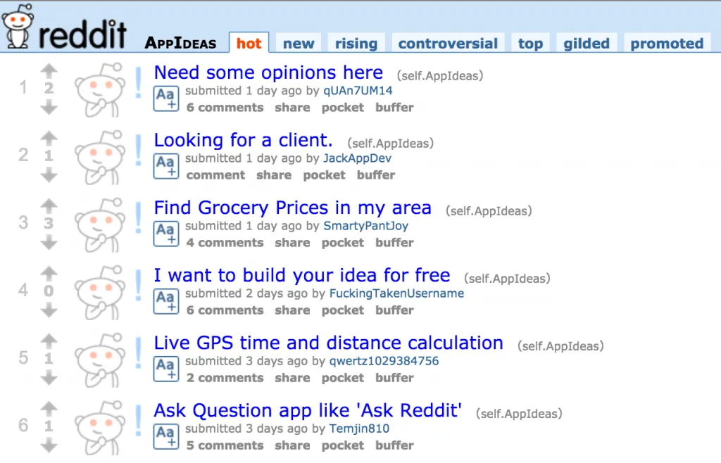 reddit find app ideas